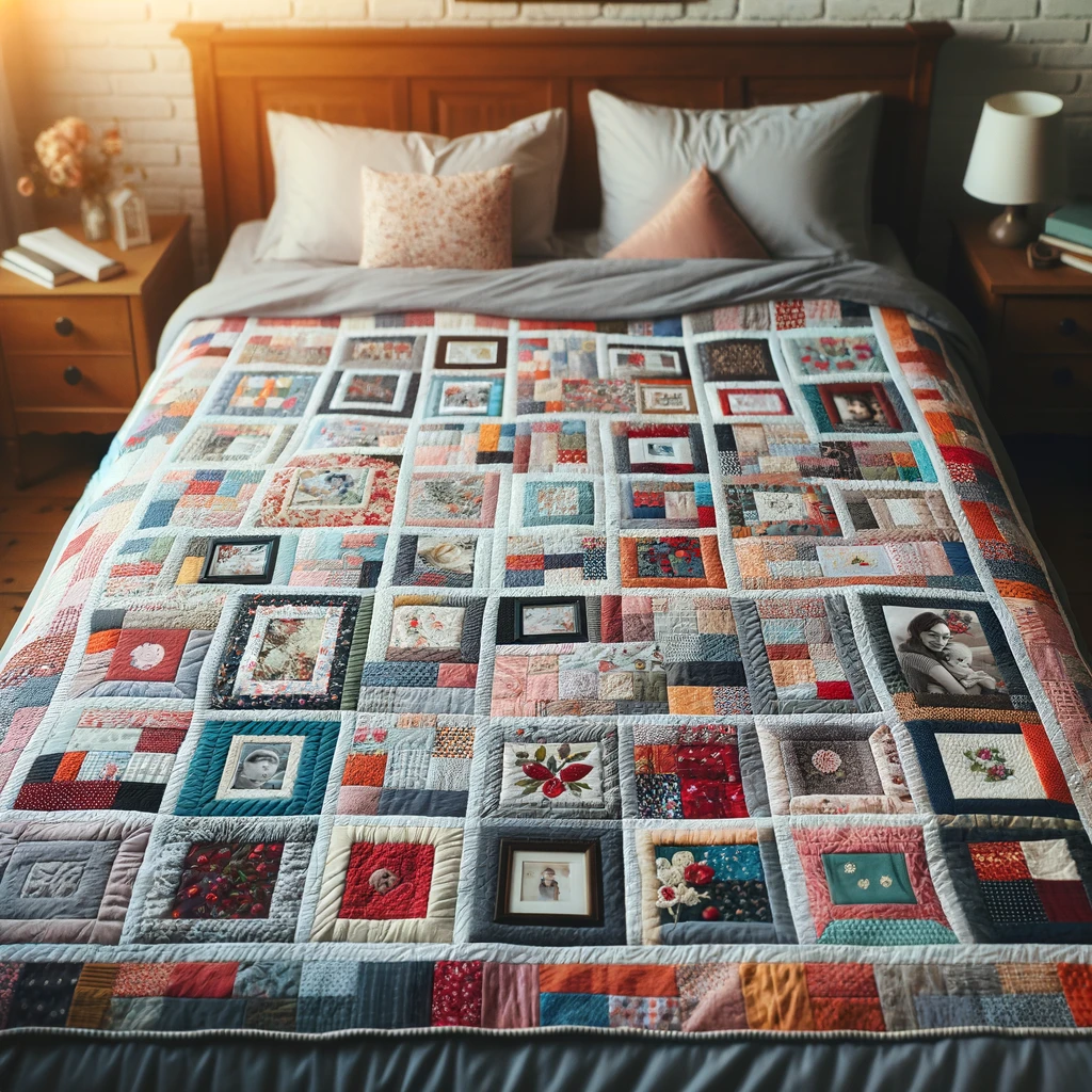 enjoying a finished memory quilt